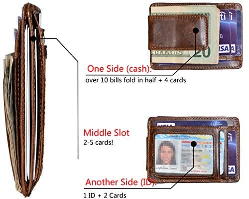 HOPSOOKEN Money Clip RFID Front Pocket Wallet Men Leather Slim Minimalist Wallet