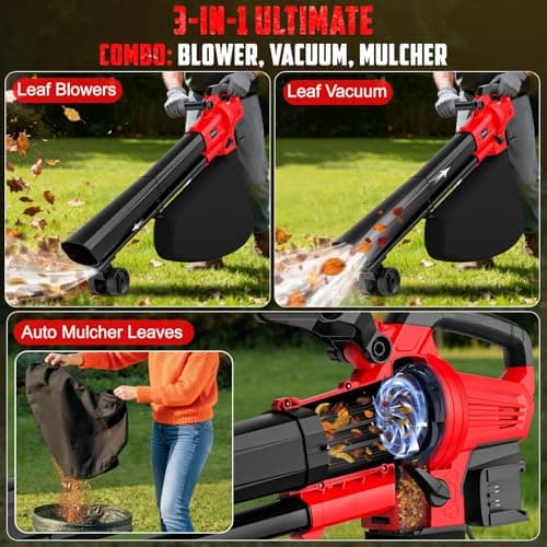 3-in-1 Electric Leaf Blower with Vacuum & Mulcher Compatible for Milwaukee 18V Battery, Leaf Vacuum Cordless with Bag 40L, Leaf Mulcher Cordless Leaf Blowers for Lawn Care, Turbo Mode (No Battery)