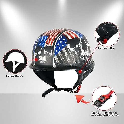 1Storm Novelty Motorcycle Half Face Helmet Open German Style DOT Approved: HKY602 Matt Black
