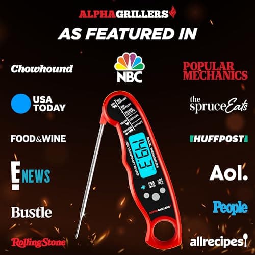 Alpha Grillers Meat Thermometer Digital - Instant Read Food Thermometer for Cooking Grilling Air Fryer Griddle Probe Kitchen Gadgets Essentials BBQ Accessories Grill Gifts for Men Him Dad Birthday