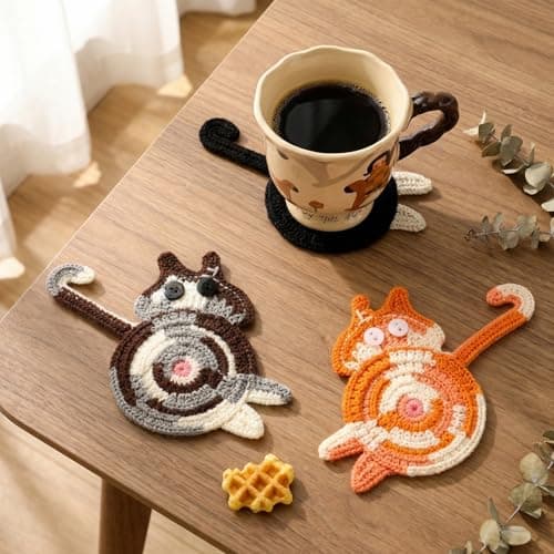 Drink Coaster | Cat Gifts for Cat Lovers,Fun Woven Creative Coasters,Cute Coffee Coaster for Home Decor Tabletop Protection Suitable for Kinds Cups (3PC)