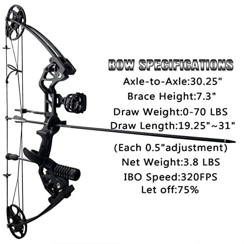 Compound Bow Draw Weight 0-70 Lbs for Pull Beginner and Intermediate Archer Fully Adjustable 19.25"-31" with All Accessories, up to IBO 320 fps,Package with Archery Hunting Equipment New 2024