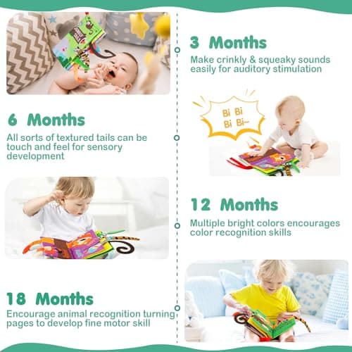Crinkle Cloth Book Toy for Baby 0-3-6-12-18 Months, Early Development Stroller Soft Toy, Newborn Shower Gift for Boy Girl beiens Baby Books Toys, Tummy Time Touch and Feel Sensory Toys for Infant B07TXYC6WD