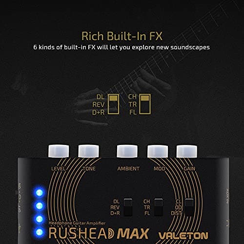 VALETON Guitar Headphone Amplifier Multi Effects Pocket Rechargeable Mini Practice Amplifier Rushead Max (Include 2 Additional Guitar Picks)