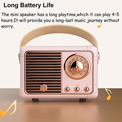 Retro Bluetooth Speaker, Portable Wireless Speaker with Crystal Clear Stereo Sound Rich Bass, Best Birthday Gifts Ideas for Women Teenage (Pink)