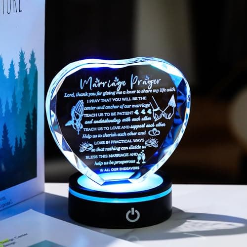 YWHL Wedding Gifts for Couples Crystal Heart Anniversary Marriage Prayer Plaque with Colorful LED Base Wedding Gift with Inspiring Quotes, Unique Newlywed Gifts Mr and Mrs Gifts Bridal Shower Gifts