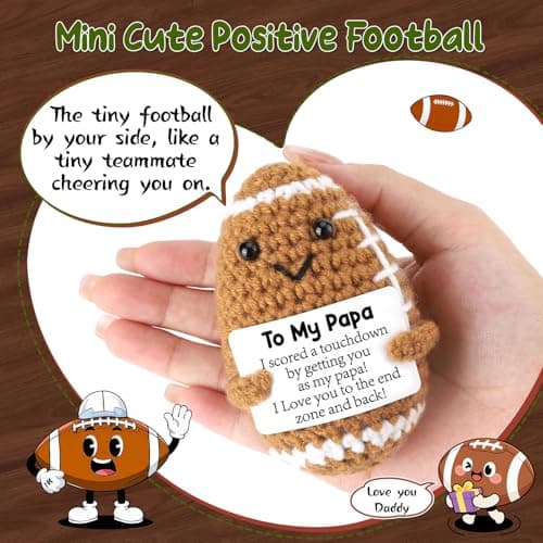 Positive Handmade Crochet Dad Gifts, Funny Small Gift for Dads, I Love You Papa Gift Idea, Unique Football Doll for Bonus Dad BiuNiuring Papa Fathers Christmas Birthday Gifts from Daughter Son Wife B0GDFSDRNZ