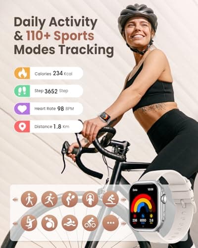 1.83" HD Smart Watch, 30 Days Battery Life, Sleep/Heart Rate/SpO2/Blood Pressure Monitor, Calls/Messages/Notifications, 5ATM 110+ Sports Modes Fitness Tracker Watch, for Women & Men/ Android & iPhone