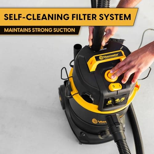 Vacmaster Professional VDK811PW 0201 8 Gallon 4.5 Peak HP Wet/Dry Vac with Self-Cleaning Filter System, 8 Gal, Black