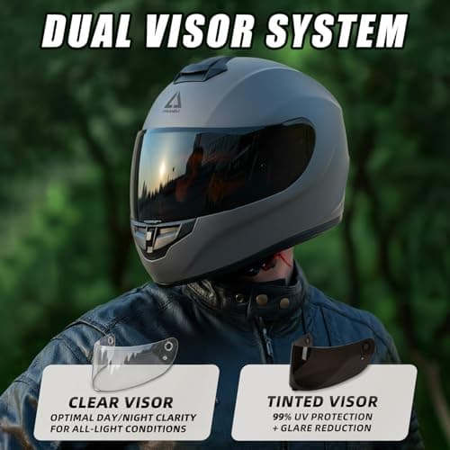 TRIANGLE Full Face Motorcycle Helmet DOT Approved, Street Bike Racing Helmet for Men Women with Tinted & Clear Visors & Carrying Bag