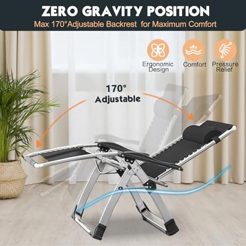 MOPHOTO Zero Gravity Chair, Outdoor Padded Lounge Chair with Side Table, Zero Gravity Recliner Chair, Outdoor Reclining Chair, Sturdy & Comfortable, Supports up to 440lbs