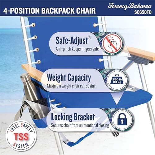 Tommy Bahama Hi-Boy 17" Seat Height 4-Position Lace-Up Suspension Folding Beach Backpack Chair