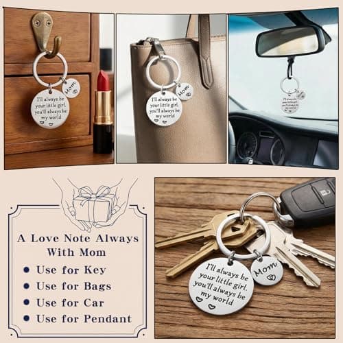 Mothers Day Gifts, Mom Gifts from Daughter for Birthday, I'll Always Be Your Little Girl, You Will Always Be My World, Best Mom Ever Keychain for Valentines Day Christmas Stocking Stuffers