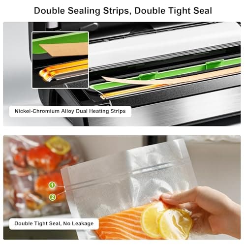 Gasbye Vacuum Sealer Machine, 95kPa Food Sealer with Double Heat Seal for Dry/Moist Food, Easy-lock Handle, Built-in Bag Storage & Cutter, Progress Display, Removable Drip Tray, Silver