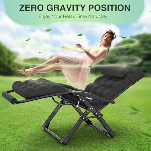 Suteck Oversized Zero Gravity Chair,29In XL Lounge Chair w/Removable Cushion&Headrest, Reclining Camping Chair w/Upgraded Lock and Footrest, Reclining Patio Chairs Recliner for Indoor Outdoor