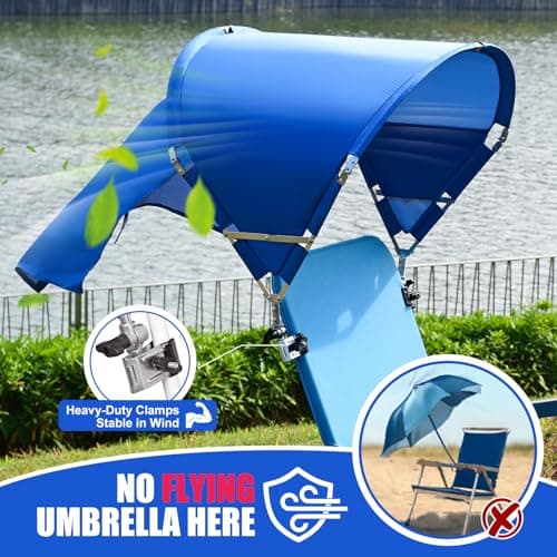 Universal Wind-Resistant Chair Umbrella Canopy, Foldable Portable UPF 50+ Sun Shade Attachment with Adjustable Clamp, Fits Most Beach, Camping, Lawn, Sports, Tanning, Zero Gravity Chairs, Patented