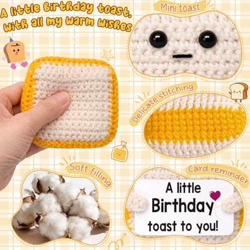 A little Birthday Toast to you - Crochet Toast Happy Birthday Gifts Card, Fathers Day Dad Gifts for Mom Women Men Her Him Sister Best Friend Girls Boys Fanny Handmade Knitted Emotional Positive Toast