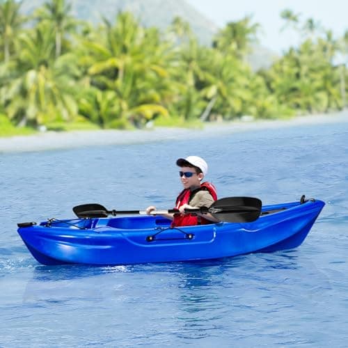 Fishing Kayaks, 12.4FT, 2-3 Person Sit on Top Kayak for Adults with Paddle & Comfortable Seat, Capacity of 600LBS, Hard Shell Recreational Ocean Kayak Boat