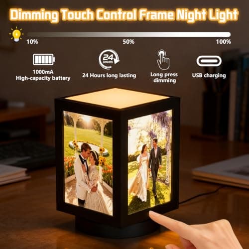 Mixoo 4x6 Picture Frame Light, Vintage Rotating Photo Frame Tabletop Lamp, Touch Desk Lamp for Bedroom Bedside, Table lamps for Office Family Retirement Anniversary Birthday Gifts (Wooden Black) B0FN7D9BXX