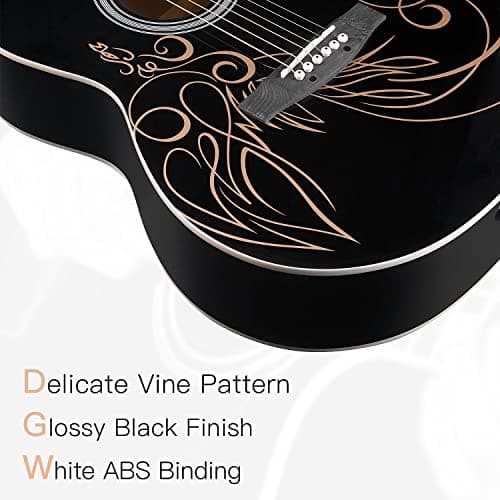 WINZZ AF227A 39 Inches Concert Acoustic Acustica Guitar with Full Kit, Delicate Vine