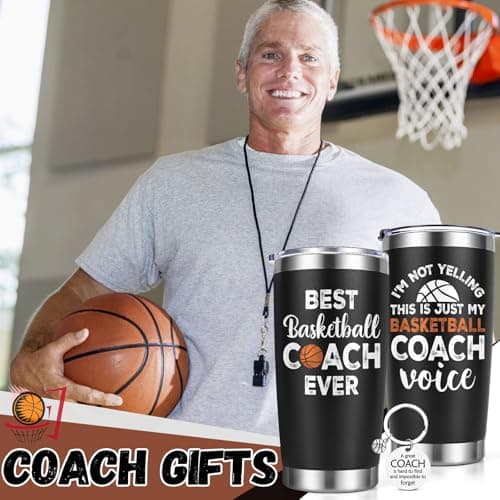 Lifecapido Basketball Coach Gifts, 20oz Coach Insulated Tumbler with Key Chain, Basketball Coach Appreciation Gifts for Men, Black