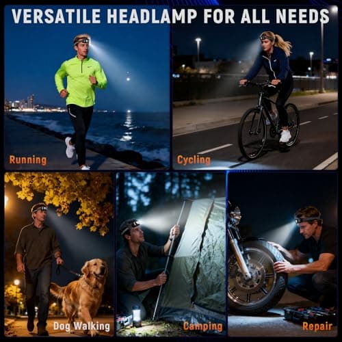 Upgraded Headlamp Rechargeable, Ultra Bright Headlight Flashlight with White Red Light, Motion Sensor Head Lights for Forehead, 6 Modes Head Lamp for Outdoor Camping Running Waterproof (2, Black)
