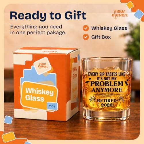 NewEleven First Christmas Retirement Gifts For Men 2025 - Coworker Leaving, Goodbye Gift, Farewell Gifts For Coworkers, Friends, Dad, Grandpa - Retirement Gift From Friend, Colleague - Whiskey Glass