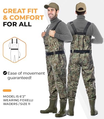 Foxelli Chest Waders – Waterproof 2-ply Nylon/PVC Camo Hunting Fishing Waders for Men and Women with Boots