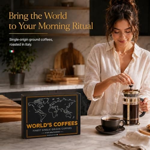 UNIQBITE World Coffees Gift Set, Six Single Origin Ground Coffee Variety Pack, Coffee Sampler from Around the World, Light, Medium & Dark Roasts, Roasted in Italy, 10.58 oz (300g) B0H3XNK2G3
