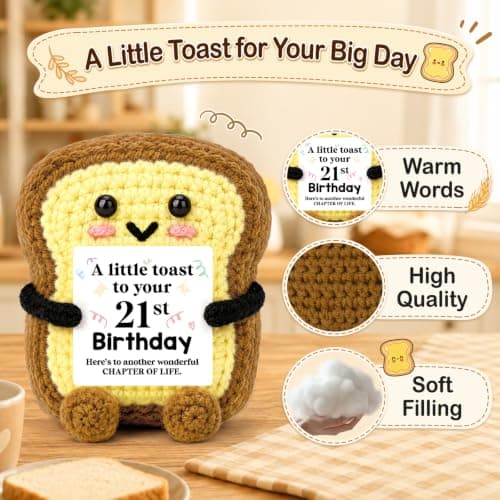 A Little Toast to Your 21st Year Old Birthday Gifts for Friend Sister Daughter Girls, Happy 21st Bday Decor Female Gift Ideas 21st Birthday Gifts for Women Her Funny Handmade Crochet Toast with Card B0HGLC5JWW
