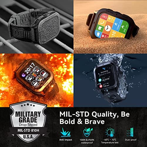 AMAZTIM Smart Watch, 60 Days Extra-Long Battery, 50M Waterproof, Rugged Military Bluetooth Call(Answer/Dial Calls), 1.85" Ultra Large HD Display, AI Voice Assistant, Compatible for Android and iOS