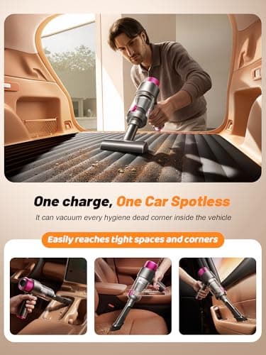 DRFLASH 6-in-1 Handheld Cordless Car Vacuum Cleaner, 16000PA Portable Mini Vacuum Cleaners with LED Light & Fast Type-C Charging, Multi-Nozzles for Home, Outdoor,Pets, Office Use