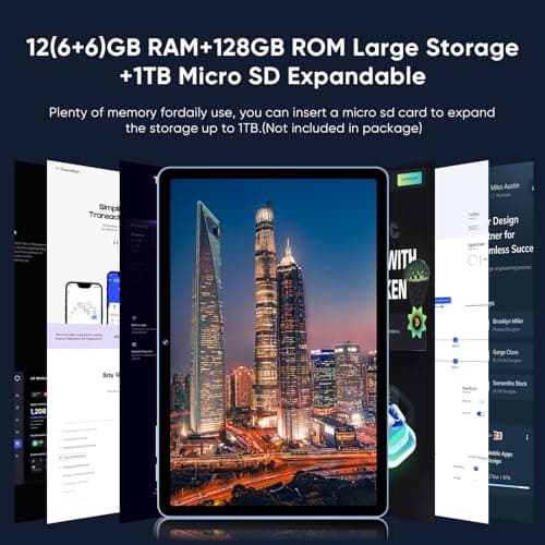 WXUNJA Android 15 Tablet,11 Inch Tablets with Octa Core Processor, 12GB RAM 128GB ROM 1TB Expand, Widevine L1, 8000mAh Battery, 2.4/5Ghz Dual WiFi/GPS/FM, 5/8MP Cameras, Case Included, Blue
