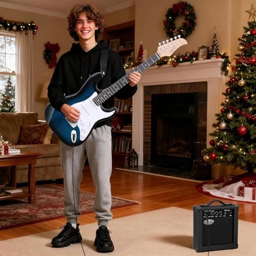 ZENY 39" Full Size Electric Guitar with Amp, Case and Accessories Pack Beginner Starter Package, Blue Ideal Christmas Thanksgiving Holiday Gift