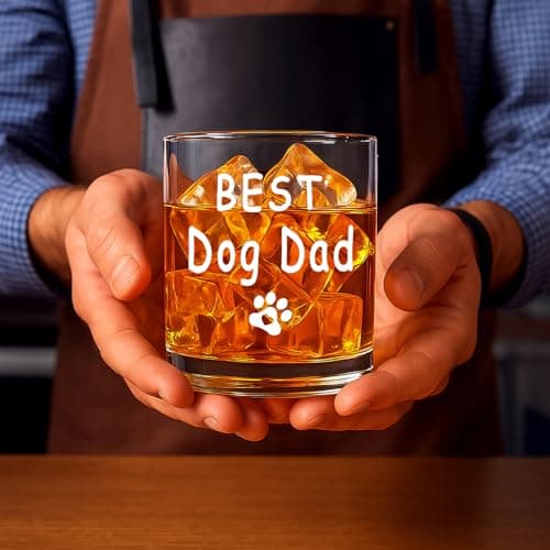 Best Dog Dad Whisky Glasses, Birthday Fathers Day Christmas Gifts for Dog Dad from Daughter Son Kids 10 OZ Old Fashioned Glass with Gift Box