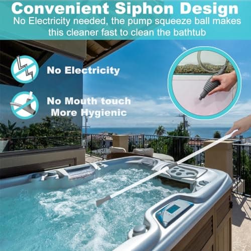 Hot Tub Vacuum Spa Vac, Manual Spa Vacuum Wand Cleaner 10ft Cordless Pool Cleaner, Hot Tub Suction Pipe Siphon Constant Suction, Handheld Flexible Hose for Dirt,Grass, Debris with 3 Cleaner Heads