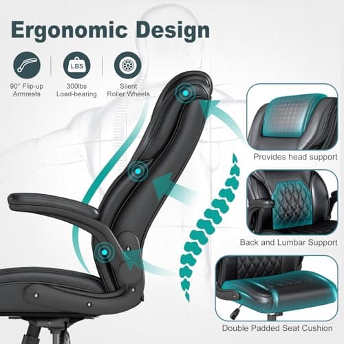 AnyGod Executive Office Chair, Comfy Ergonomic Computer Desk Chairs with Flip-up Armrests, Lumbar Support, High Back, 360° Swivel and Rocking Function for Home Office
