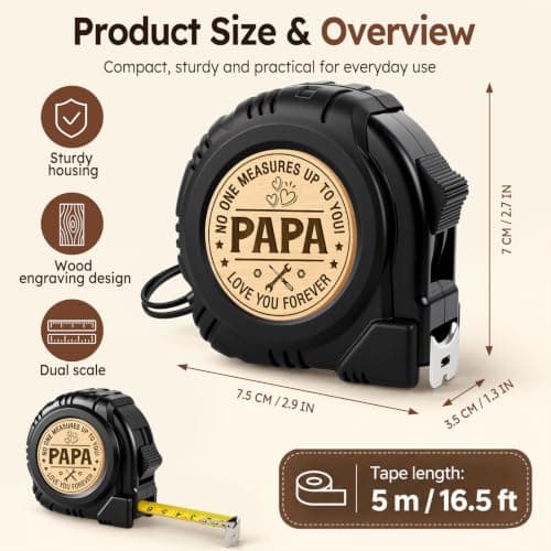 TUZELIYA Papa Birthday Gifts from Daughter Son, 16.5ft 5M Tape Measure Gifts for Him Men, No One Measures Up to You Papa, Daddy Presents, Dad Gifts for Christmas Fathers Day Thanksgiving B0HCZ5MCR9