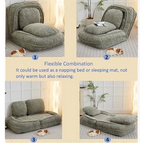 Floor Chair with Back Support, Folding Sofa Chair with 5 Adjustable Position, Plush Floor Gaming Chair, Meditation Chair for Lazy Boys, Human Dog Bed for Living Room, Bedroom, Lounge, Green