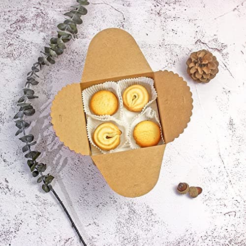 Empty Paper Boxes for Cookies, Candy, Chocolate, Craft, Candle, Gift Giving, Birthday, Parties, Holiday, 4.75 X 4.75 X 3.53 WEWILUCK Brown Box for Presents, 10 Pack Small Kraft Gift Boxes with Ribbon B09M3L1L2J