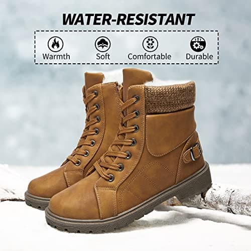 SERNIAL Womens Winter Snow Boots Fur Lined Ankle Boots White Black Side Zipper Booties