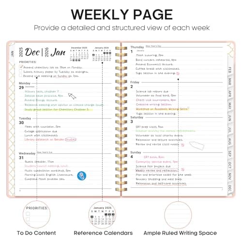 2026 Planner, Weekly and Monthly Calendar Planner, January 2026 - December 2026, Hardcover 2026 Calendar Book with Tabs For Women & Men, Inner Pocket, Spiral Bound, Perfect for Office Home School Supplies - A5 (6.3" x 8.5"), Pink