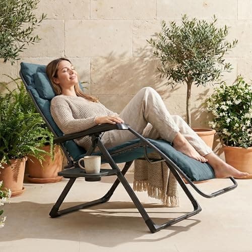 EVER ADVANCED Thick Padded Zero Gravity Chair, Oversized Reclining Lounge Chair with Adjustable Headrest & Cup Holder, Heavy Duty Support 350 lbs, Foldable for Camping, Lawn, Outdoor & Indoor, Green