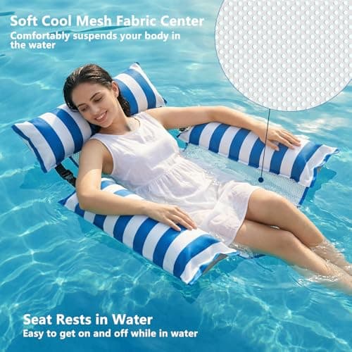 Jasonwell Inflatable Pool Floats Adult - Fabric Pool Floaties Chair Lake Beach Floating Lounger Chair Swimming Pool Noodles Water Hammock Float Mesh Party Floaty Toys Fun for Adults Heavy Duty