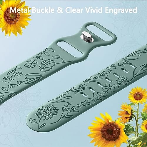 SNBLK 6 Pack Floral Engraved Bands Compatible with Apple Watch Bands 40mm 41mm 42mm 38mm 44mm 45mm 46mm 49mm Women Men, Silicone Flower Pattern Strap for iWatch Series 11 10 Se Ultra 9 8 7 6 5 4 3 2 1