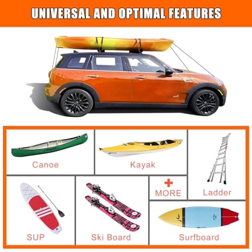 MeeFar Universal Car Soft Roof Rack Pads Luggage Carrier Rack for Kayak Surfboard SUP Canoe Include 2 Heavy Duty Tie Down Straps, 2 Tie Down Rope, 2 Quick Loop Strap