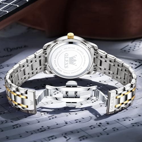 OLEVS Men's Stainless Steel Watch, Large Face Roman Numerals Diamond Accented Three-Hand Analog Quartz Watches for Men, Easy to Read Day Date Waterproof Luminous Mens Wristwatch