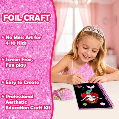Mess-Free & No-Glue Activity,Kids Ages 4-10 Create 16 Sparkly Princess Unicorn Pictures,Halloween Toy & Birthday Gift for Kid FUNNYB&G Foil Art Craft Kit for Kids, Halloween Crafts Gift Toy for Kids B0DK6DYYD8