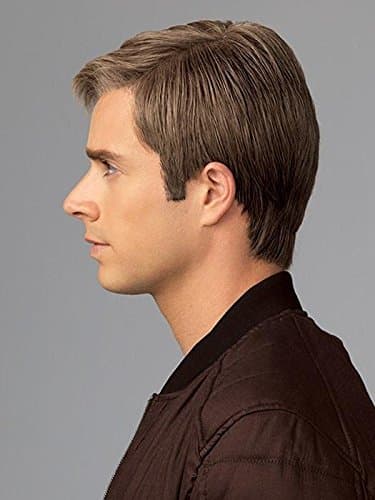Grit Wig Color M280S - HIM Mens Wigs 2.5" Short Layers Precisely Tight Cut Heat Friendly Synthetic Lace Front Monofilament Top Haircut Avg-Large Cap Size Bundle Travel Kit, MaxWigs Hairloss Booklet