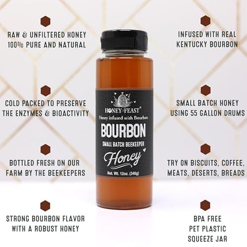 HONEY FEAST Bourbon-Infused Sweetener 12 oz | Artisanal Small-Batch Raw Blend | Ideal for Bourbon Enthusiasts & Gourmets B086RMJKQ9